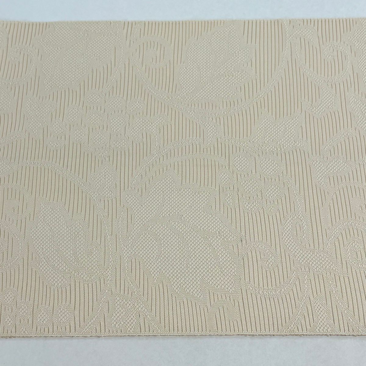 【美品】名古屋帶 名品級 夏帶 絽 八寸名古屋帶 葡萄唐草紋 米色 純蠶絲