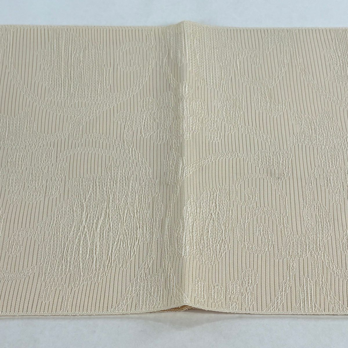 【美品】名古屋帶 名品級 夏帶 絽 八寸名古屋帶 葡萄唐草紋 米色 純蠶絲