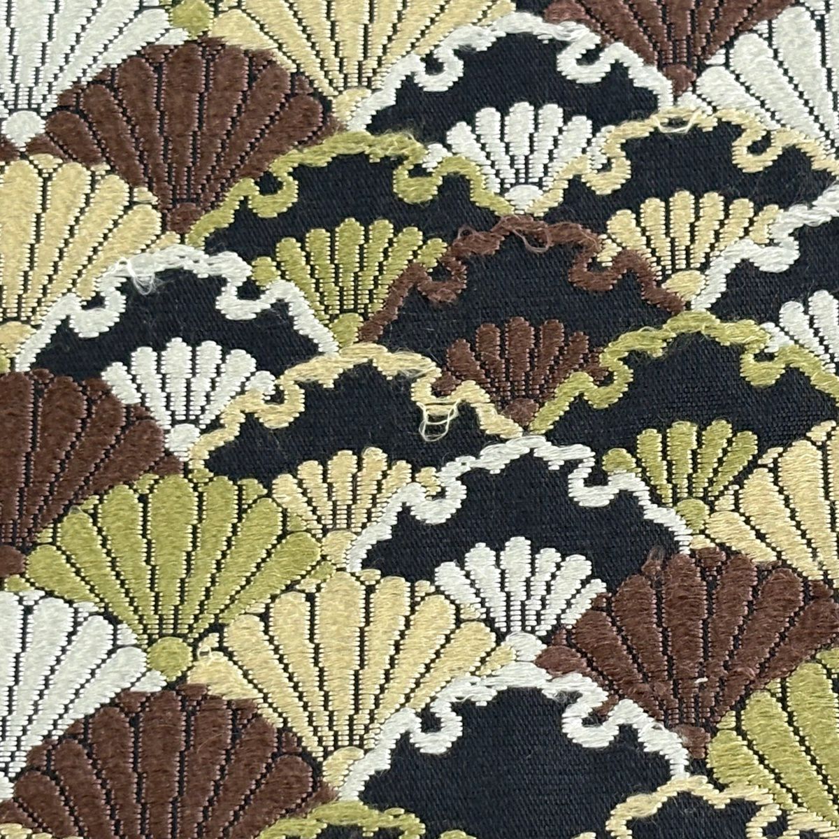 袋帶 名品級 菊花青海波 雪輪青海波 刺繡 墨 黑 六通 純蠶絲
