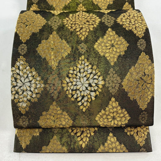 袋帶 名品級 花 金絲 金金箔 艾綠 六通 純蠶絲