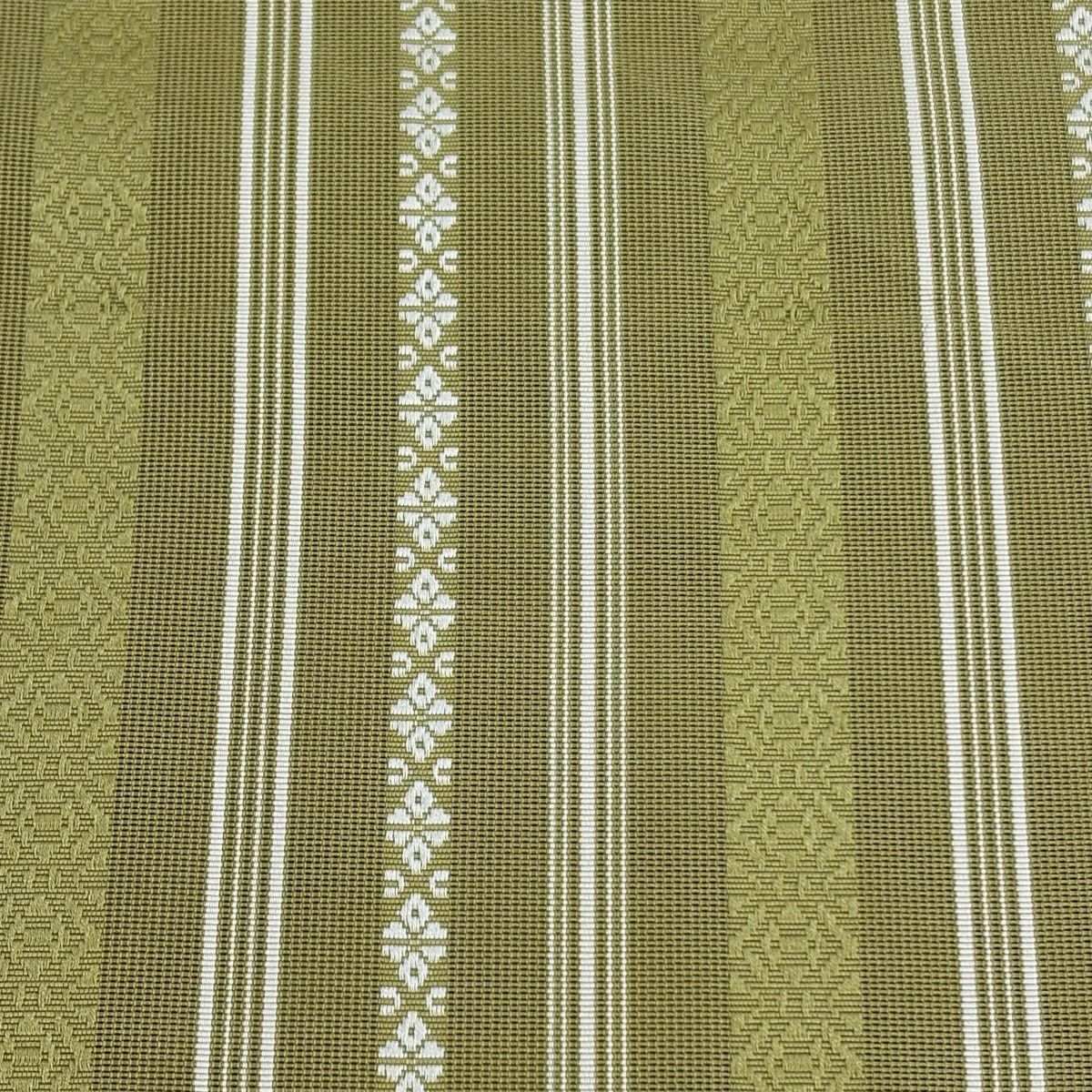 【美品】名古屋帶 名品級 夏帶 松樹葉仕立 八寸名古屋帶 献上圖案 茶綠 純蠶絲