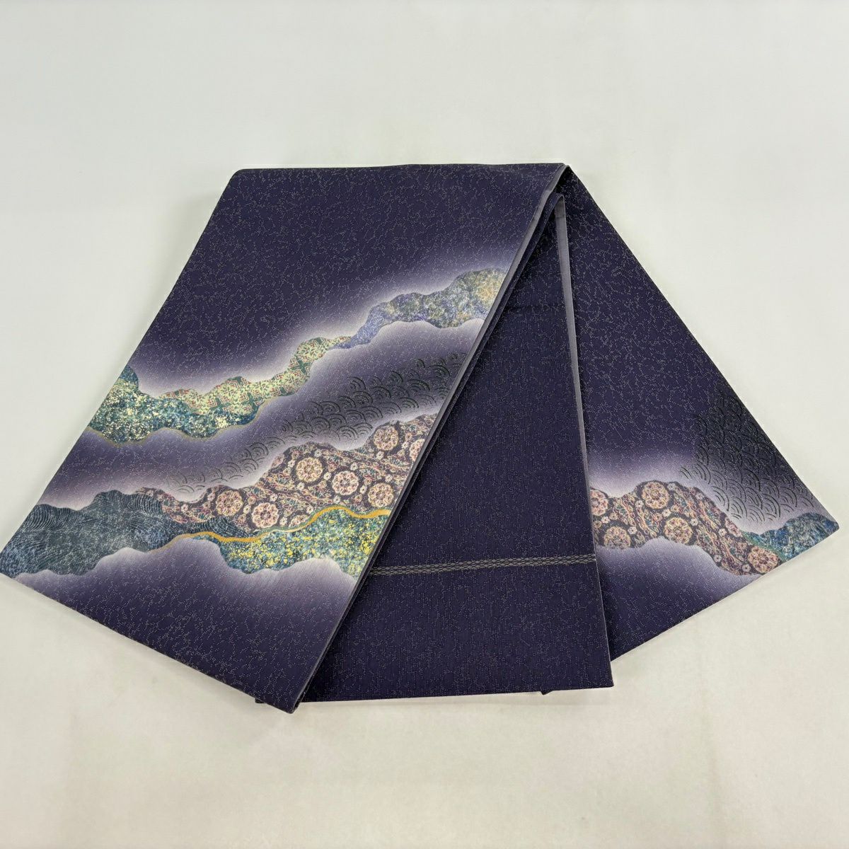 【美品】 袋帶 名品級 道長取 華紋 金銀彩 紫 お太鼓柄 純蠶絲