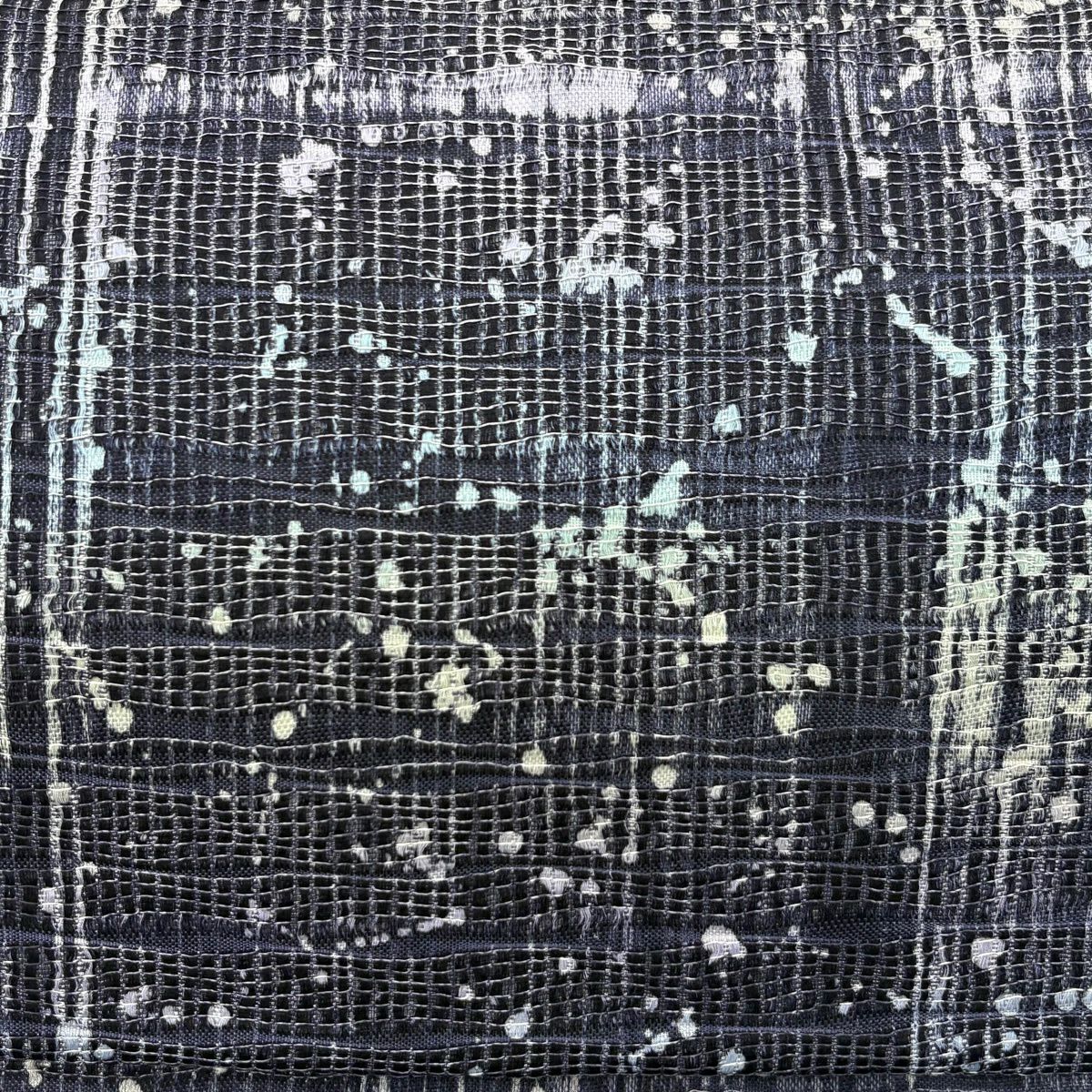 【美品】 袋帶 名品級 夏帶 條紋 幾何圖案 銀線 深藍 全通 純蠶絲
