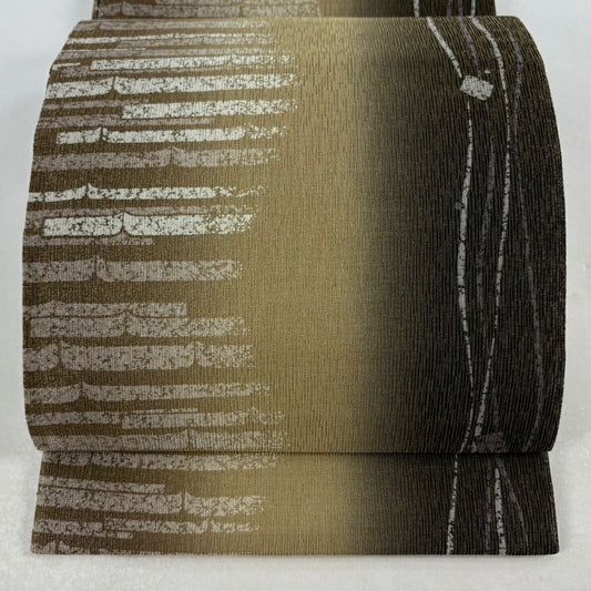 【美品】 袋帶 名品級 幾何學 金絲 黃土 深色 全通 純蠶絲