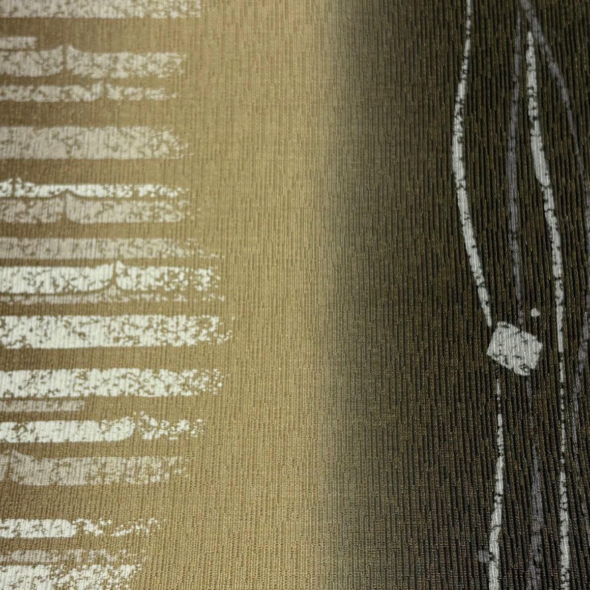 【美品】 袋帶 名品級 幾何學 金絲 黃土 深色 全通 純蠶絲