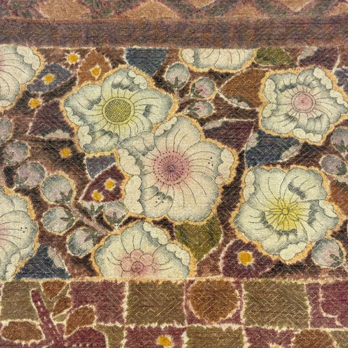【美品】 袋帶 名品級 辻花染圖案 菱 金絲 金金箔 茶紫 お太鼓圖案 純蠶絲