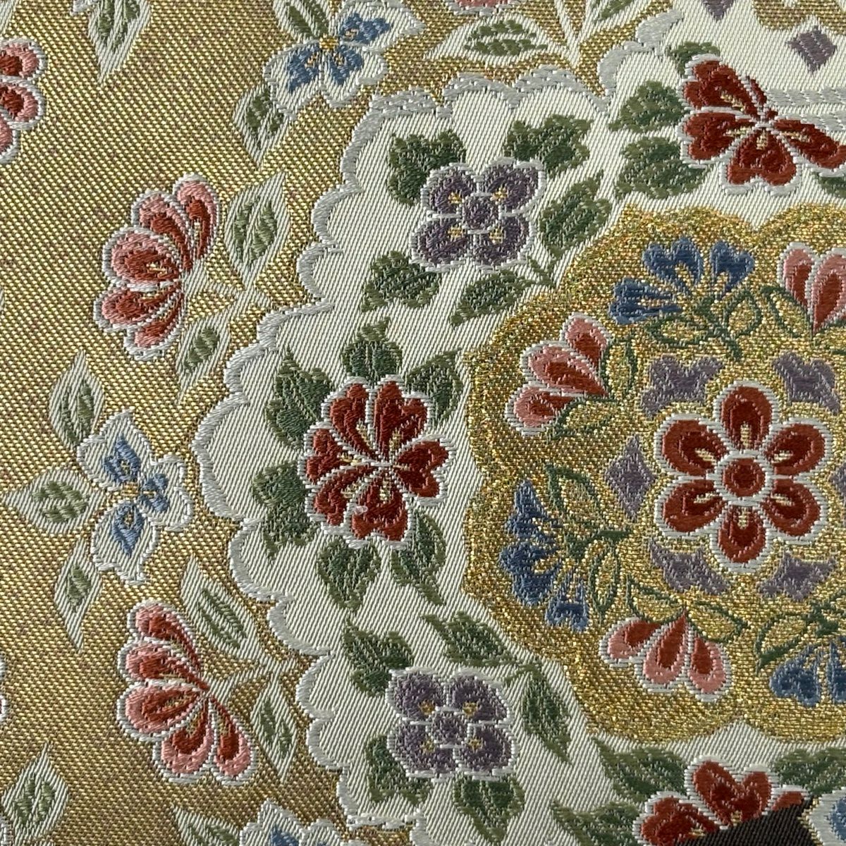 袋帶 名品級 大和 正倉院百寶紋 華紋 金絲 金金箔 灰綠 お太鼓柄 純蠶絲