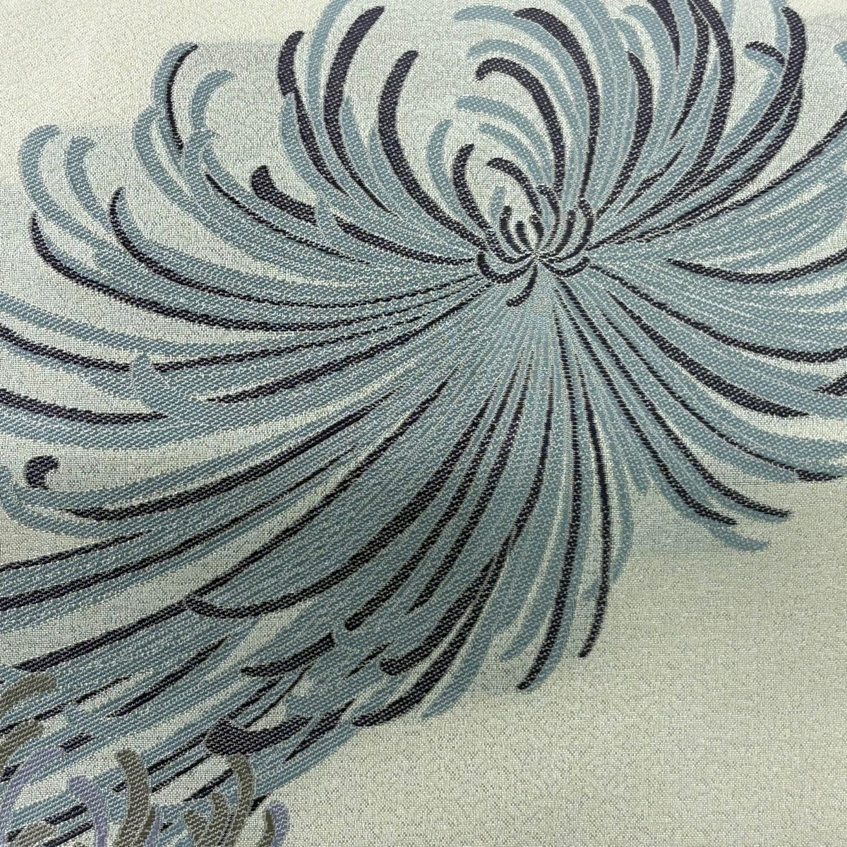 【美品】 袋帶 名品級 亂菊花 青海波 銀線 灰白 お太鼓圖案 純蠶絲