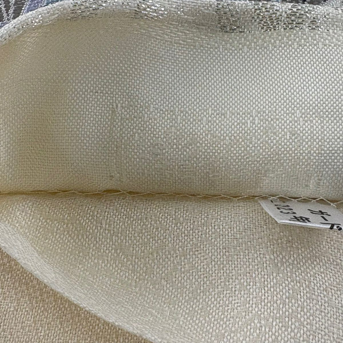 【美品】 袋帶 名品級 亂菊花 青海波 銀線 灰白 お太鼓圖案 純蠶絲
