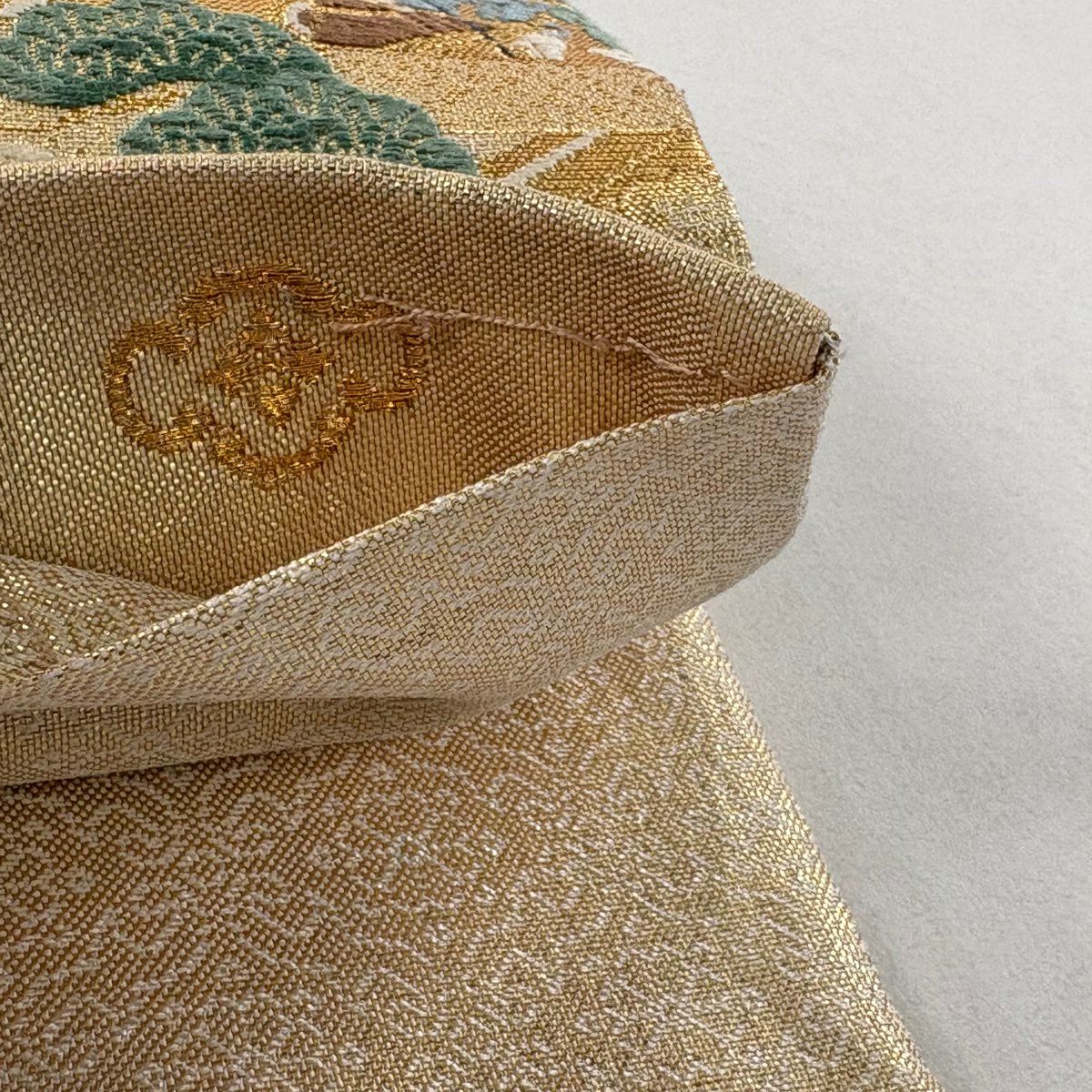 【美品】 袋帶 名品級 落款あり 日吉山王祭 金絲 金金箔 金色 六通 純蠶絲
