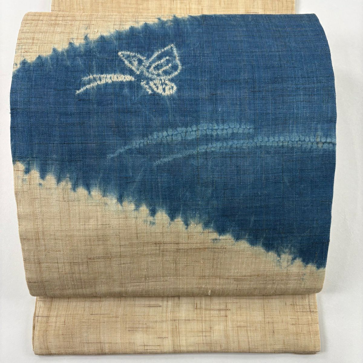 【美品】 開口名古屋帶 名品級 紬織織 夏帶 蟲 豇豆色 麻
