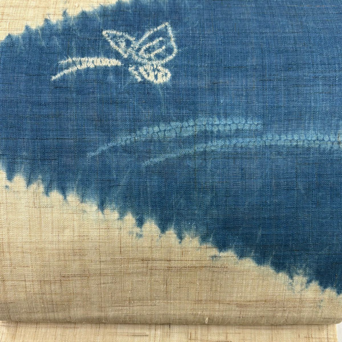 【美品】 開口名古屋帶 名品級 紬織織 夏帶 蟲 豇豆色 麻