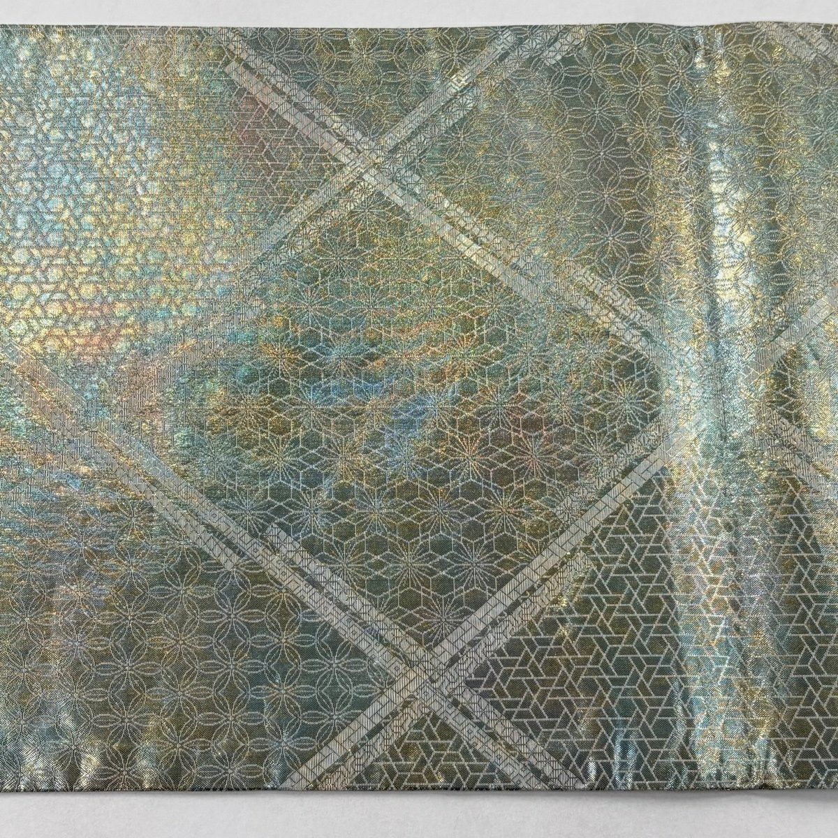 【美品】 袋帶 名品級 落款あり 徳川美術館秘藏 花扇子 仙鶴 金絲 金金箔 金色 大鼓圖案 純蠶絲