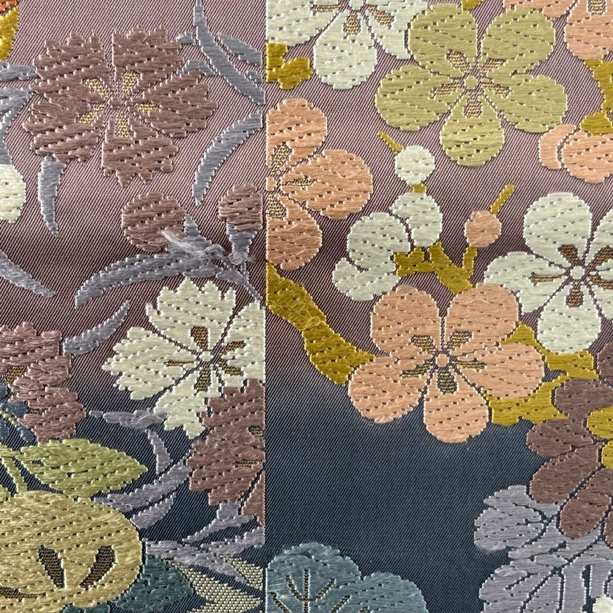 袋帶 名品級 花丸紋 松樹皮菱 唐織 金金箔 淺紫 六通 純蠶絲