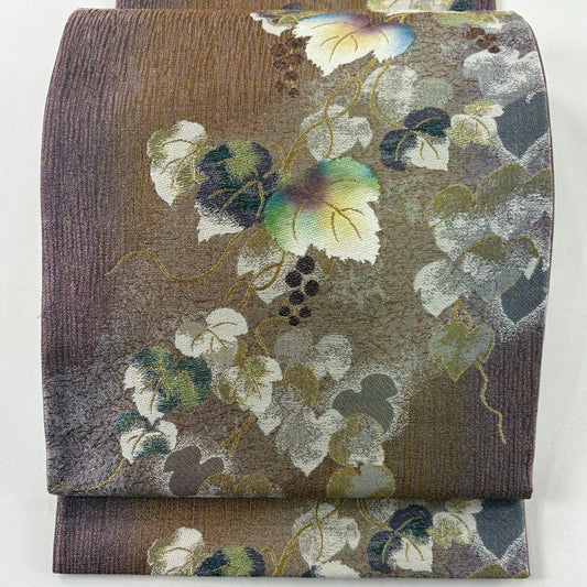 【美品】 袋帶 名品級 大和 葡萄 霞 金絲 金金箔 淺紫 六通 純蠶絲