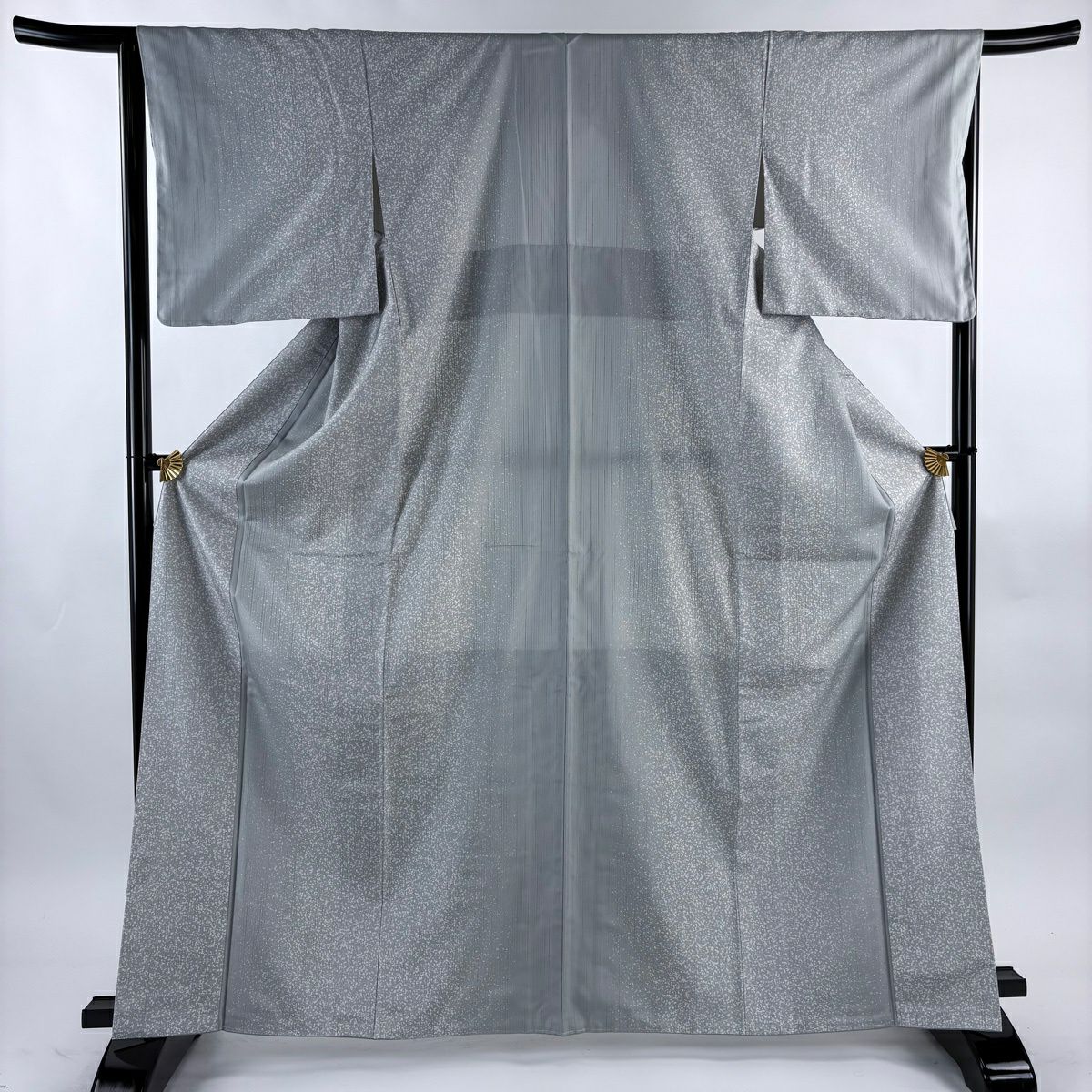 【美品】 小紋 身長166cm 袖長65cm M 雙層 袋帶套裝 紬織織 幾何圖案 灰色 純蠶絲 秀品級