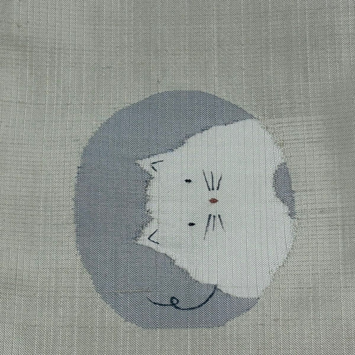 【美品】半幅帶 名品級 紬織織 貓 灰白 純蠶絲