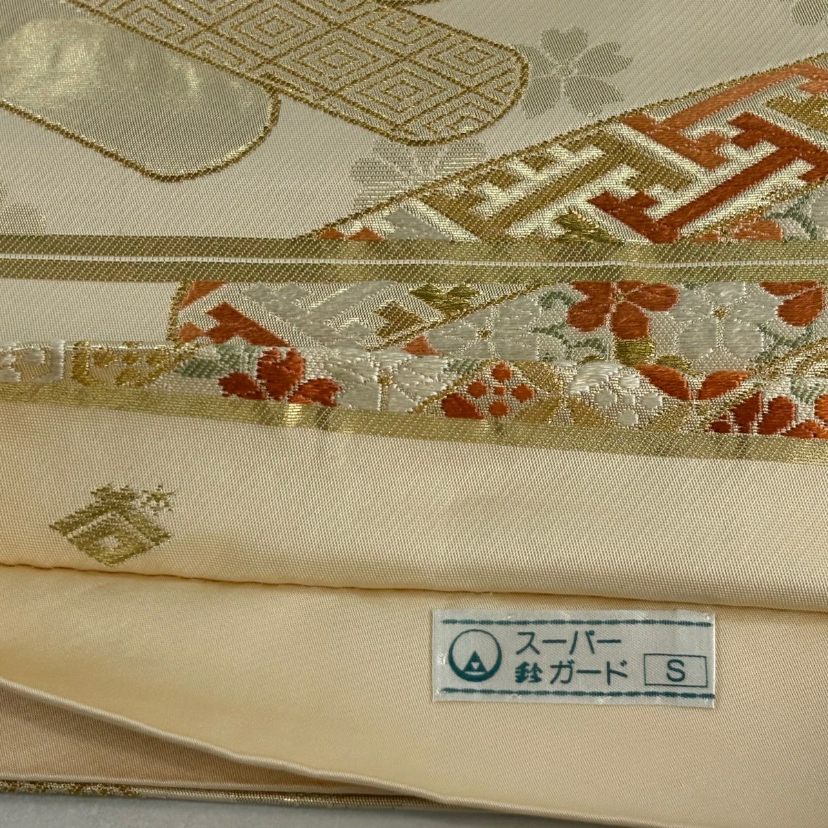 袋帶 名品級 附落款 本家加納 花唐草紋 有速 金絲 唐織 米色 六通 純蠶絲