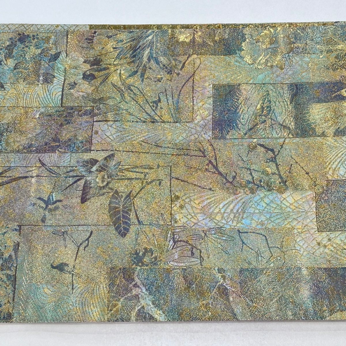 【美品】 袋帶 名品級 色紙 花鳥 金金箔 金色 大鼓圖案 純蠶絲
