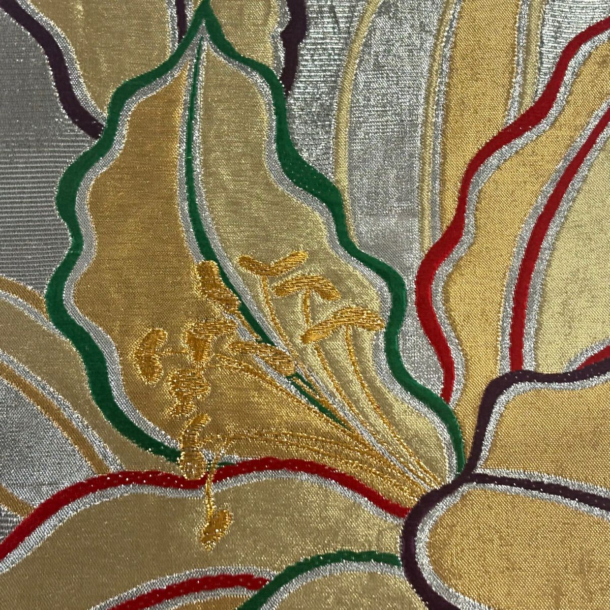 【美品】 袋帶 名品級 草野一騎 落款あり 振袖禮服禮服向き 花 金銀彩 金金箔 銀色 六通 純蠶絲