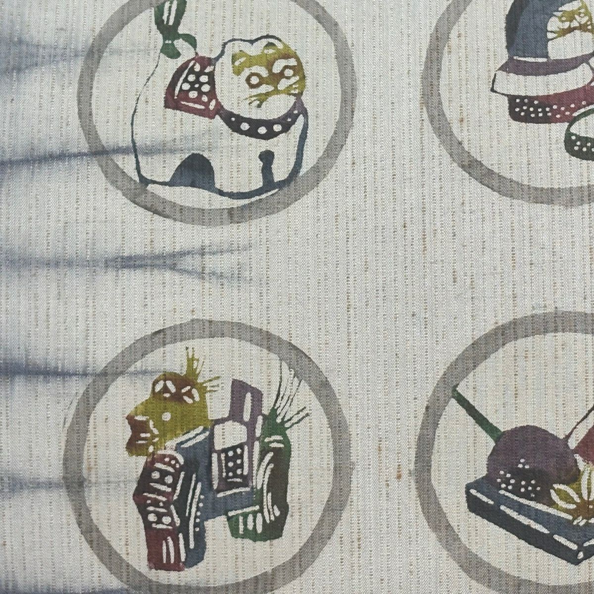 【美品】名古屋帶 名品級 紬織織 圓文 玩具 漸層 青灰色 純蠶絲