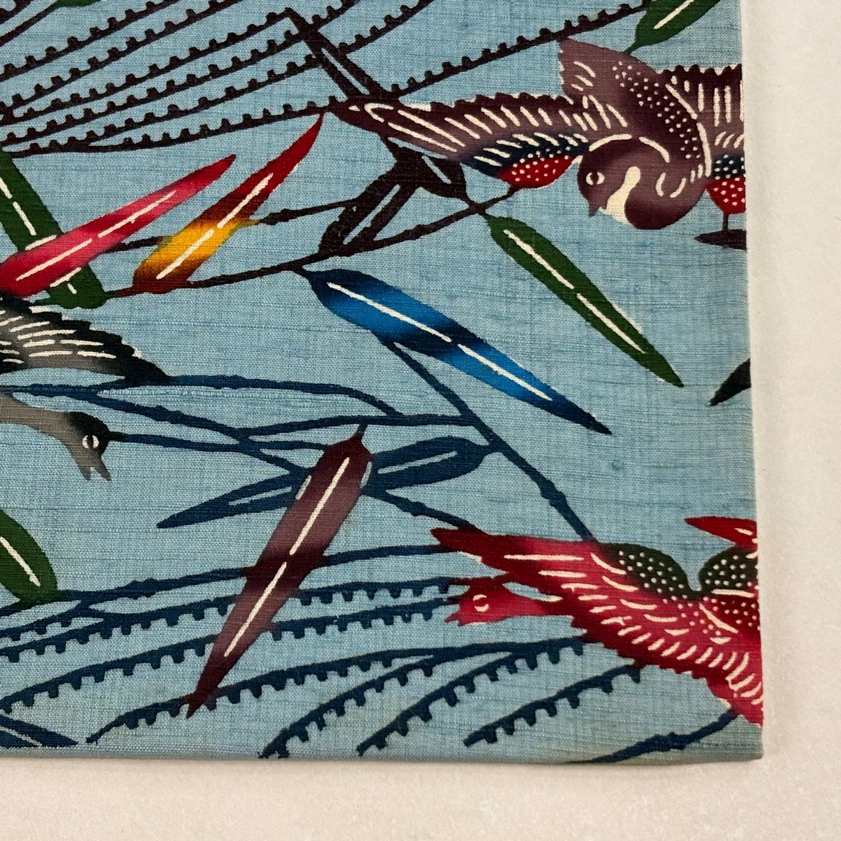 名古屋帶 逸品級 紬織織 鳥葉紋 水藍 純蠶絲