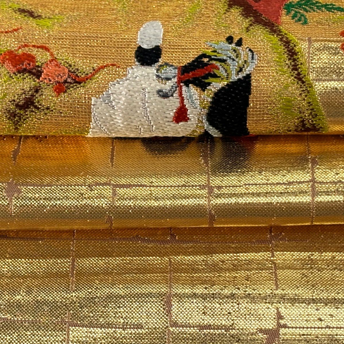 【美品】 袋帶 逸品級 龍村美術織物 落款あり 蔦畫錦 關西裁縫 人物 風景 金絲 金金箔 金色 大鼓圖案 純蠶絲