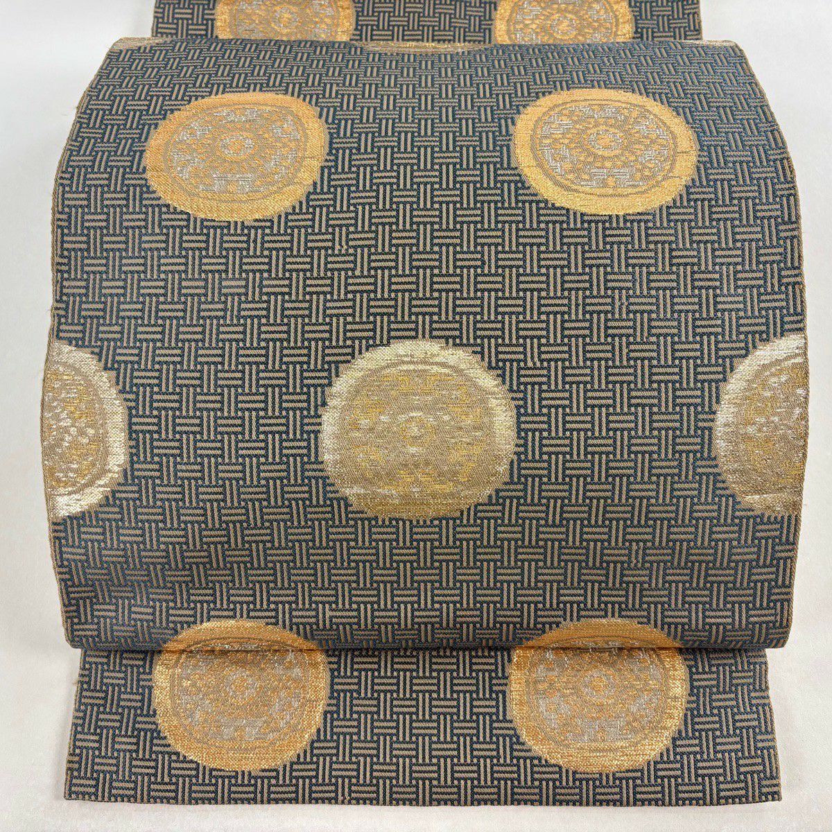 袋帶 逸品級 龍村平蔵 落款あり 糸屋錦襴 金銀糸 金金箔 灰茶 六通 純蠶絲