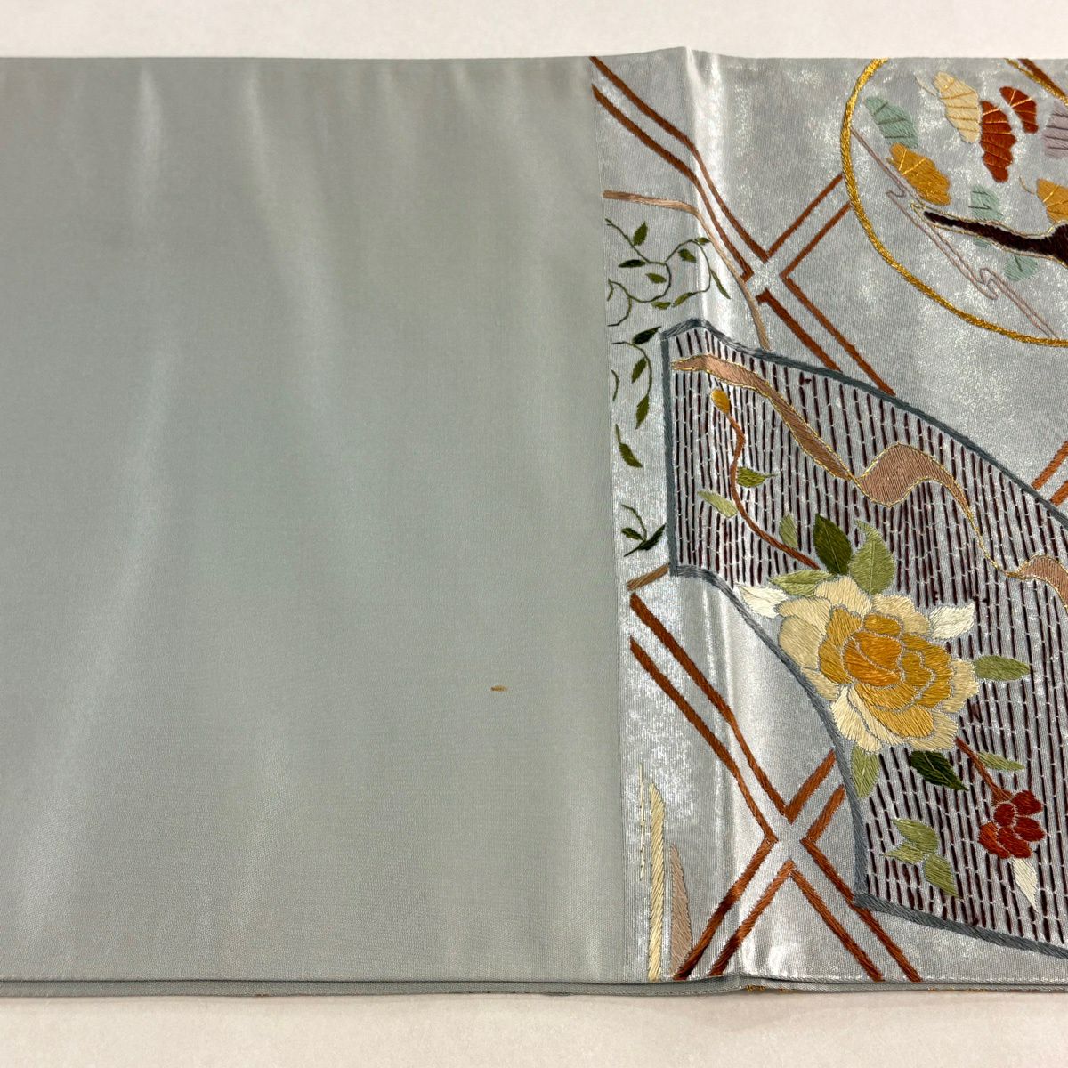 袋帶 逸品級 松樹竹子梅花 菱紋 刺繡 金金箔 銀 六通 純蠶絲