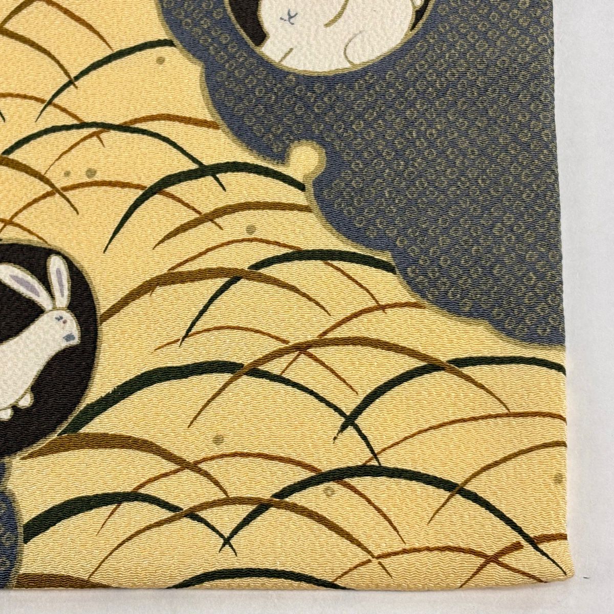 【美品】名古屋帶 逸品級 兔子 露芝 絞織 黃色 純蠶絲