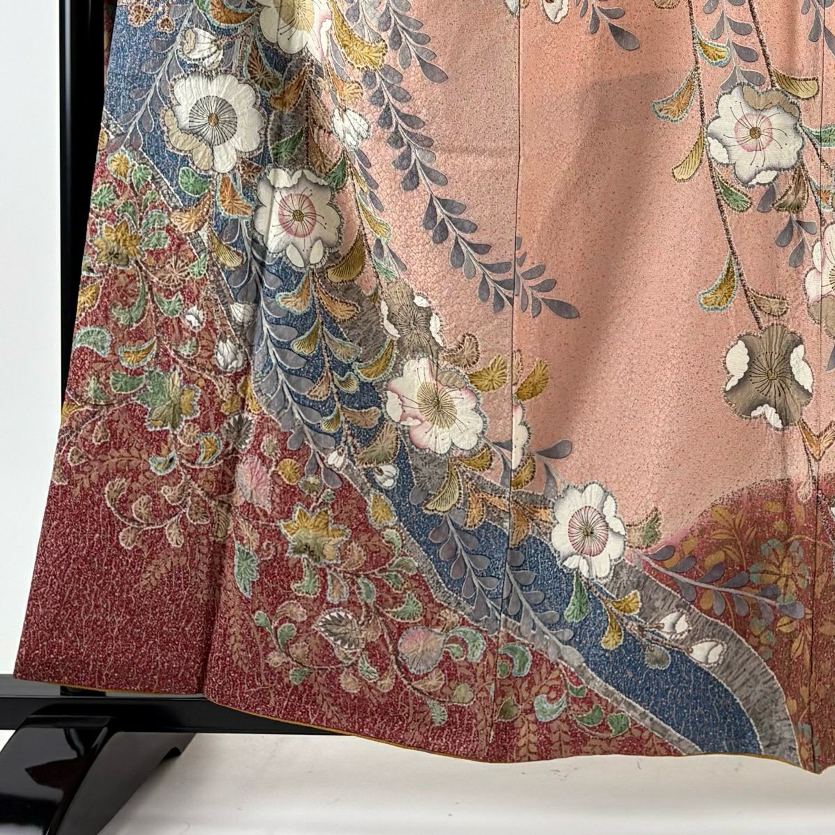 振袖禮服 身長160.5cm 袖長65.5cm M 雙層 辻花染 銀通染 分染 青灰色 純蠶絲 逸品級