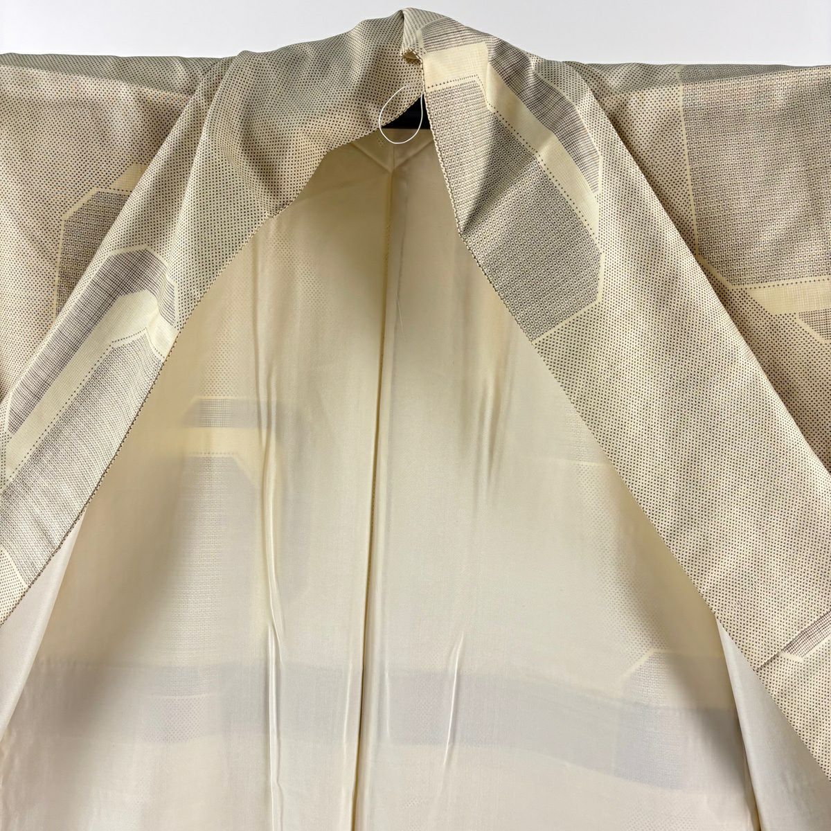 大島紬織 身長163.5cm 袖長65cm M 雙層 證書齊全 龜甲絣 色紙 淡黃 純蠶絲 逸品級
