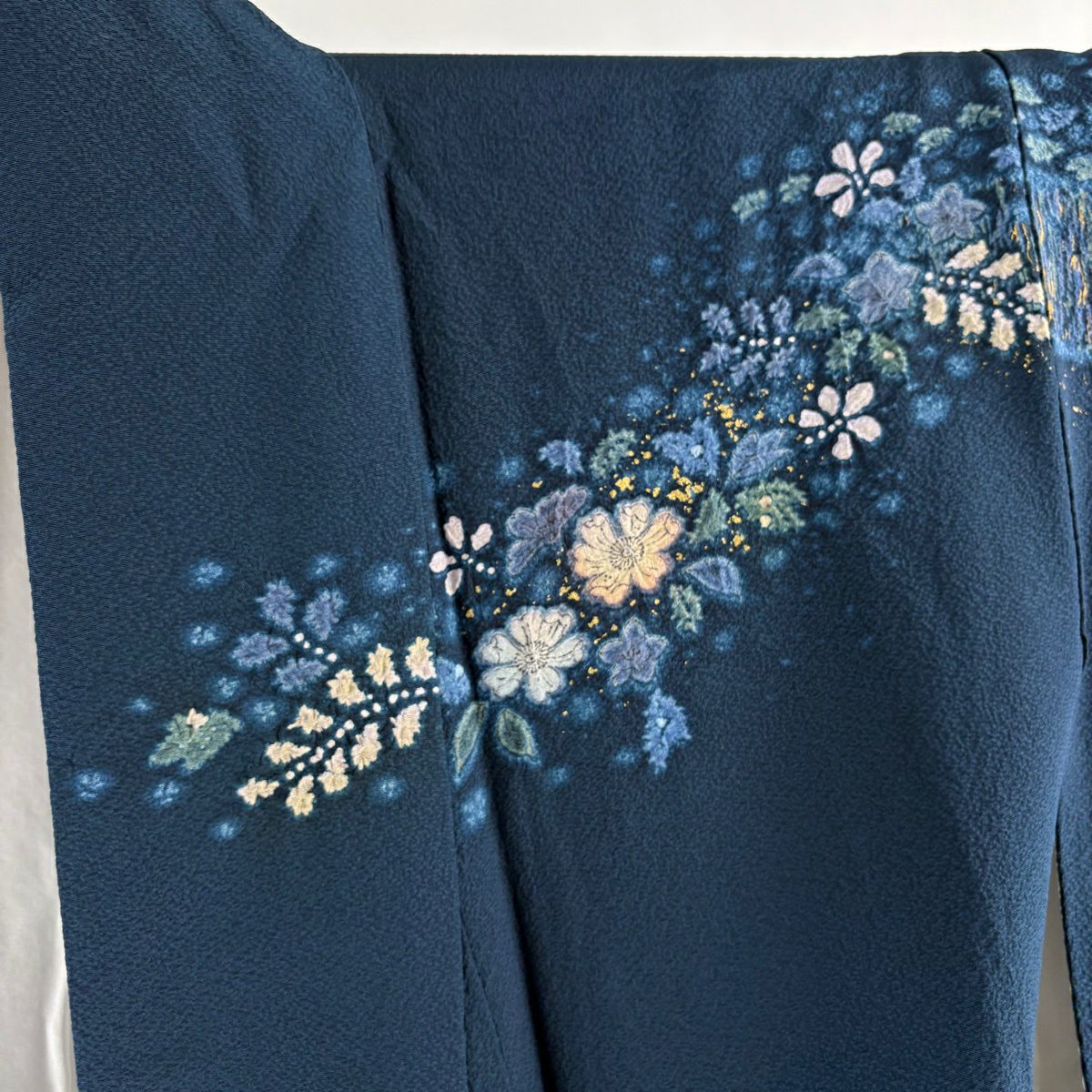 訪問服 身長153.5cm 袖長65cm M 雙層 吉乃一廉 落款あり 辻花染 霞 金銀彩 漸層 深藍 純蠶絲 逸品級