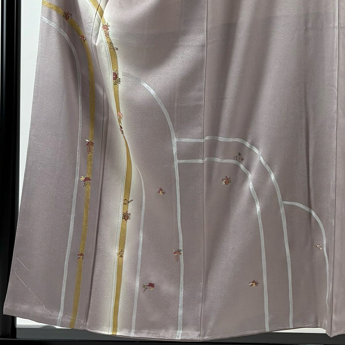 付下 身長155cm 袖長63.5cm S 雙層 草花紋紋 桐 刺繡 金銀彩 灰紫 純蠶絲 名品級