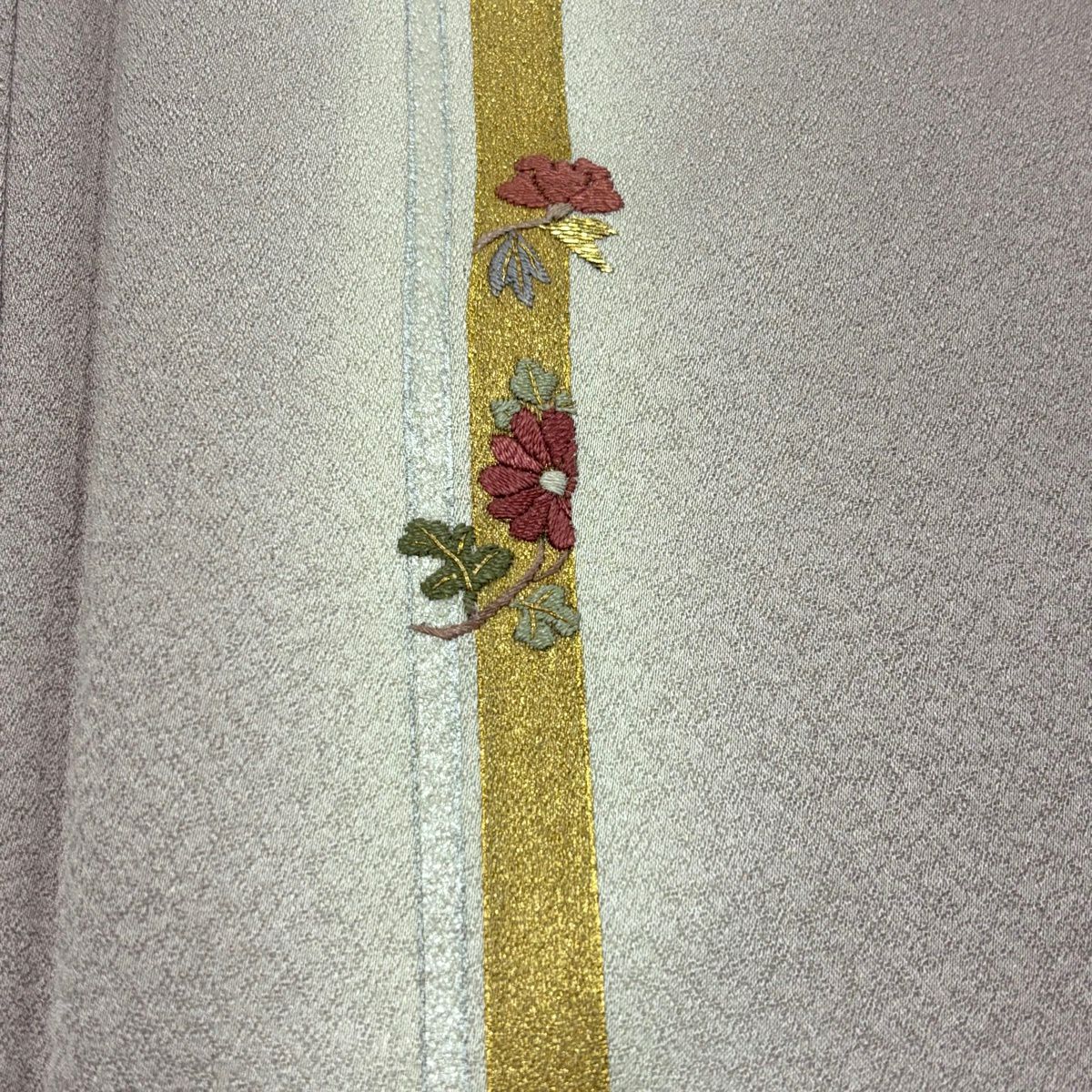 付下 身長155cm 袖長63.5cm S 雙層 草花紋紋 桐 刺繡 金銀彩 灰紫 純蠶絲 名品級