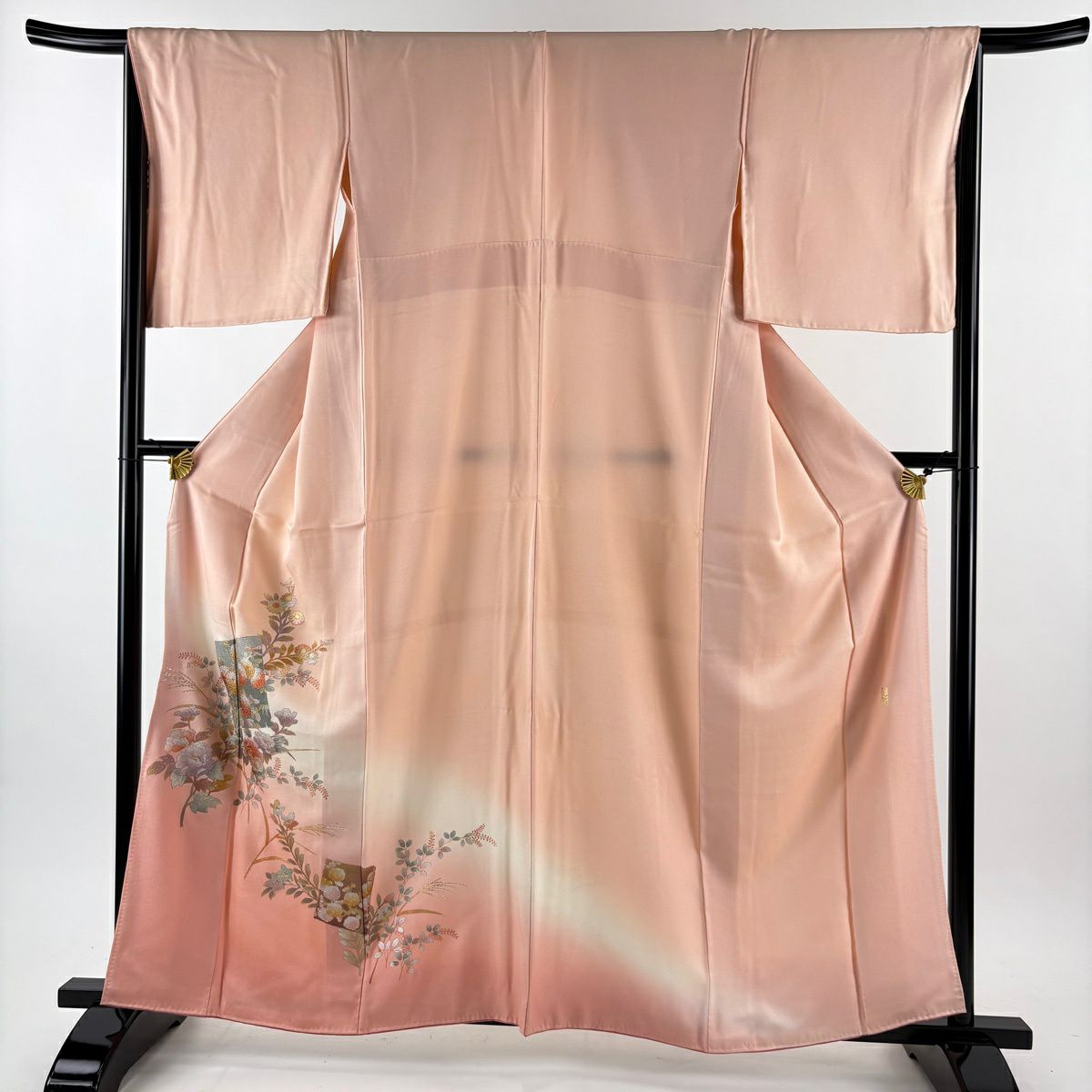 付下 身長160.5cm 袖長67cm M 雙層 和田光正 落款あり 色紙 枝花 金銀彩 漸層 粉紅 純蠶絲 名品級