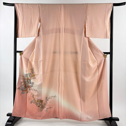付下 身長160.5cm 袖長67cm M 雙層 和田光正 落款あり 色紙 枝花 金銀彩 漸層 粉紅 純蠶絲 名品級