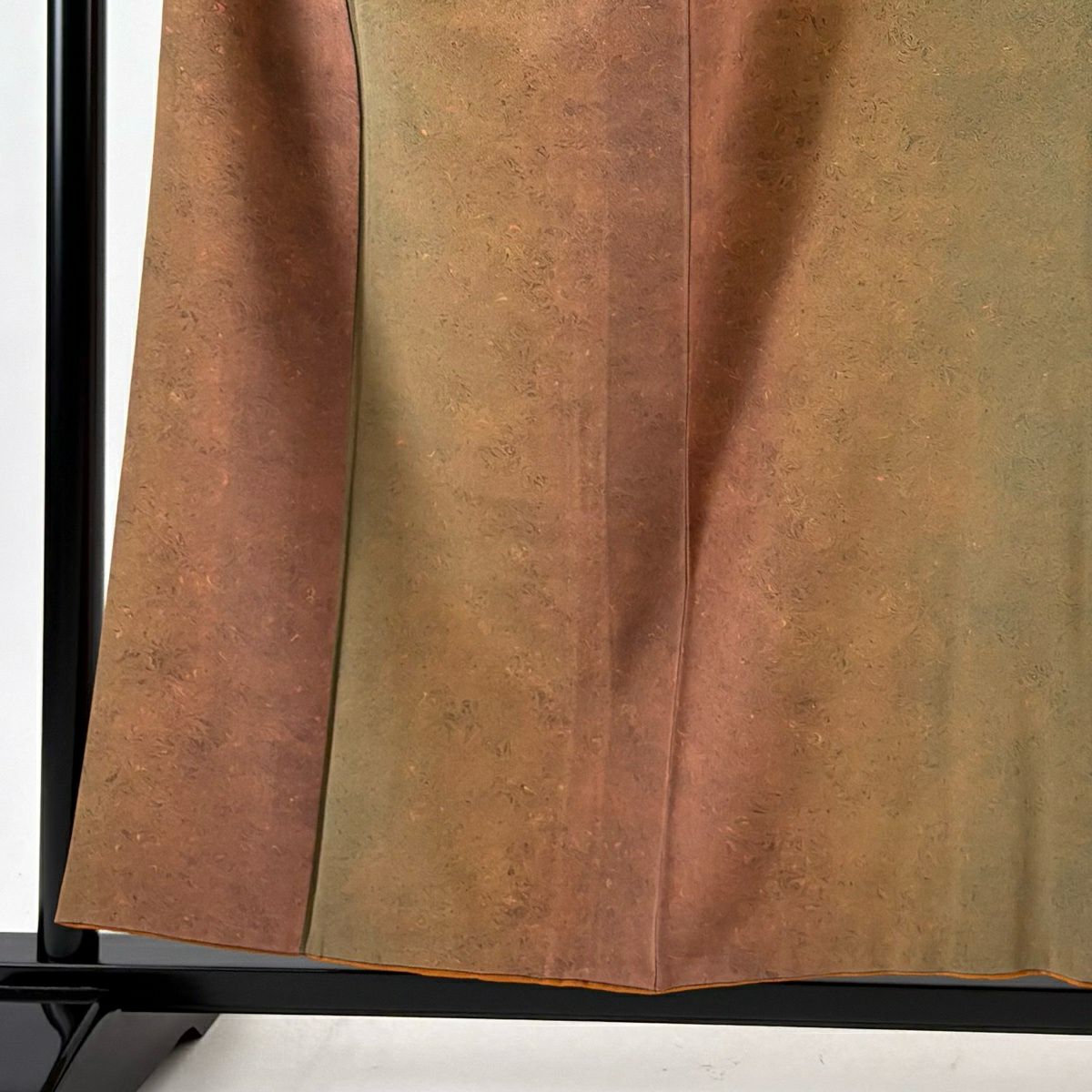 【美品】 小紋 身長156.5cm 袖長62.5cm S 雙層 幾何學圖案 垂直漸變 紅茶 純蠶絲 名品級