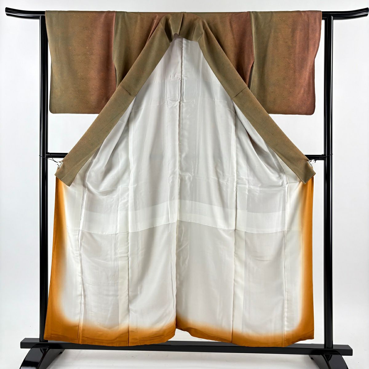 【美品】 小紋 身長156.5cm 袖長62.5cm S 雙層 幾何學圖案 垂直漸變 紅茶 純蠶絲 名品級