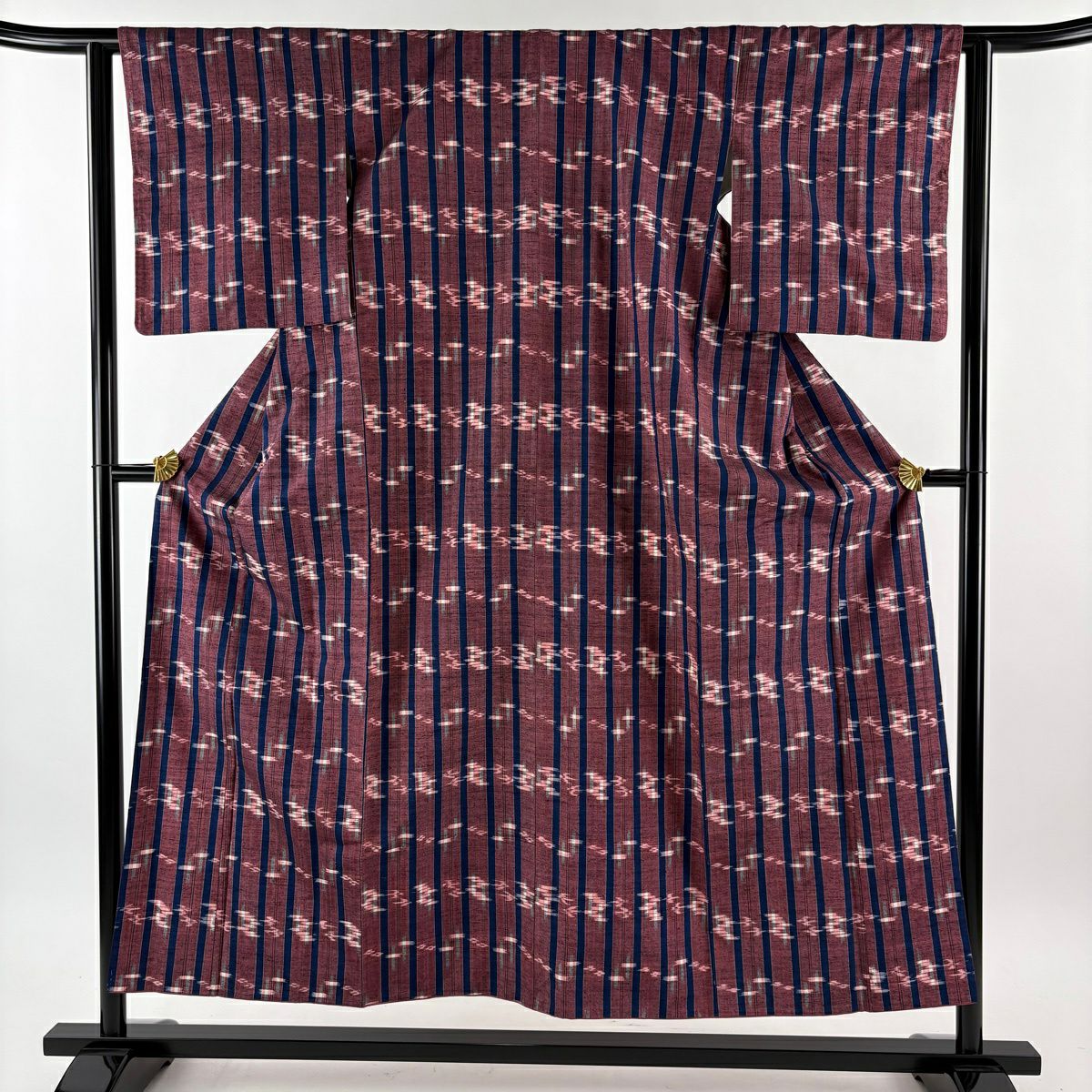 【美品】 紬織 身長153cm 袖長61.5cm S 雙層 縱條 燕 紅紫 純蠶絲 名品級