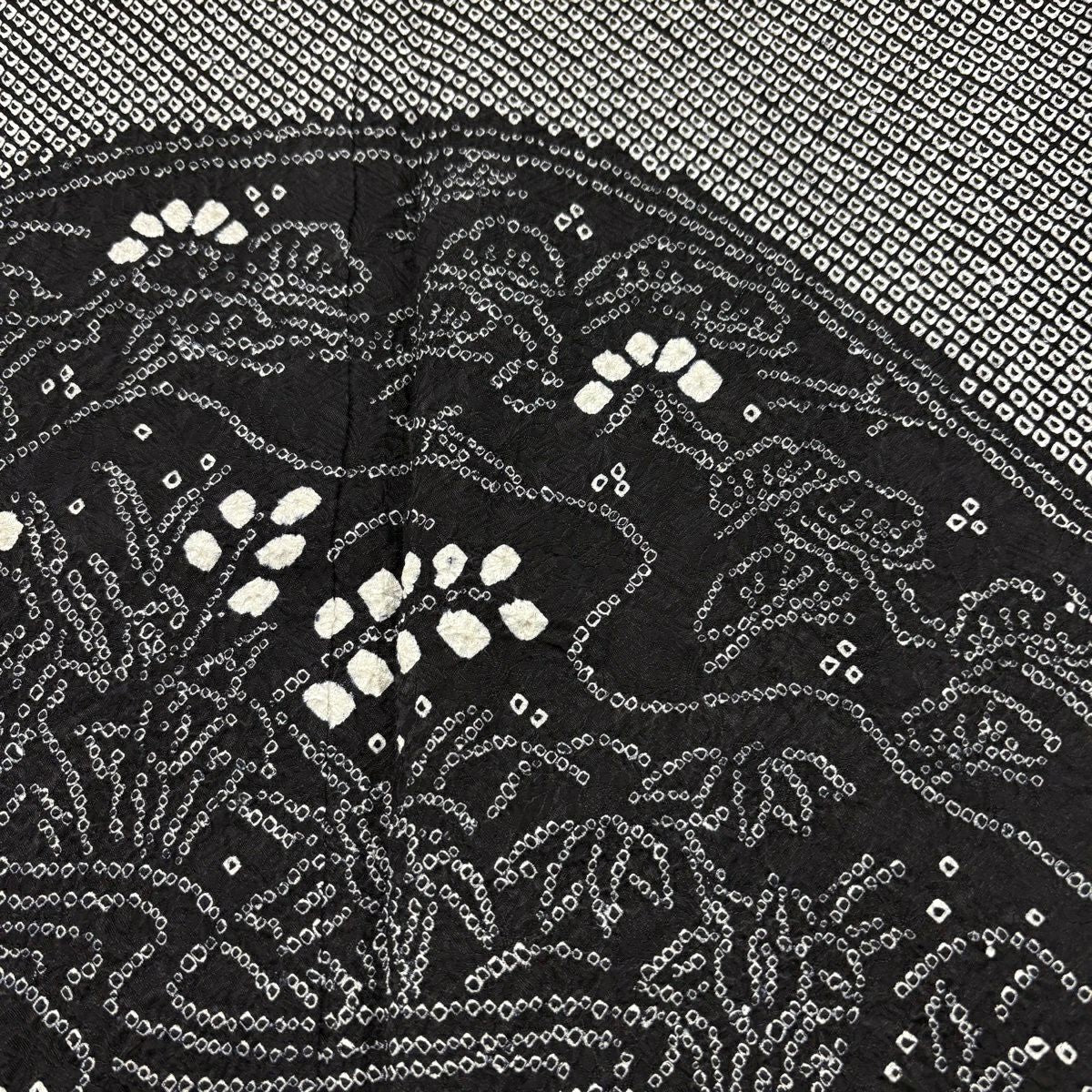 【美品】訪問服 身長155.5cm 袖長61.5cm S 雙層 松樹 草花紋紋 絞染 黑 純蠶絲 名品級