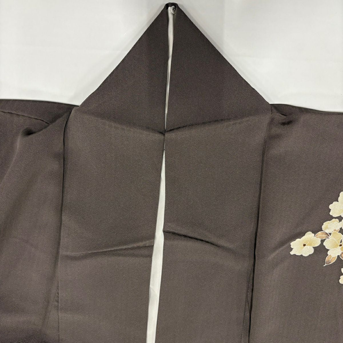 付下 身長164.5cm 袖長66cm M 雙層 枝梅花 草花紋紋 金彩裝飾 漸變 焦茶 純蠶絲 優品級