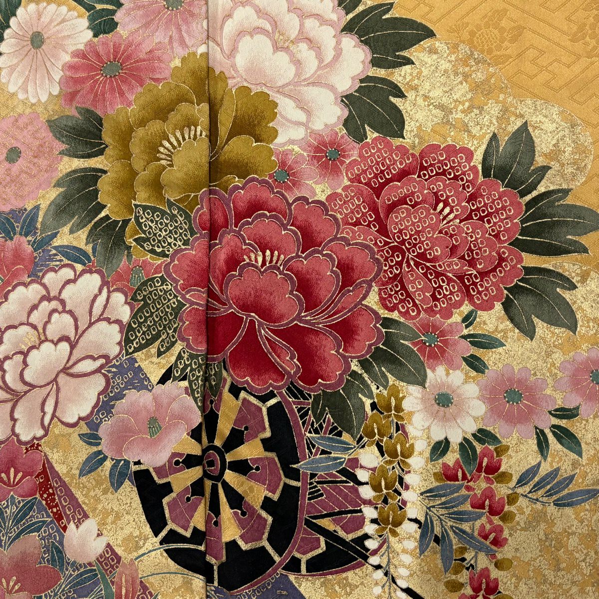 振袖禮服 身長162.5cm 袖長67cm M 雙層 花車 金銀彩 染分 山吹 純蠶絲 秀品級