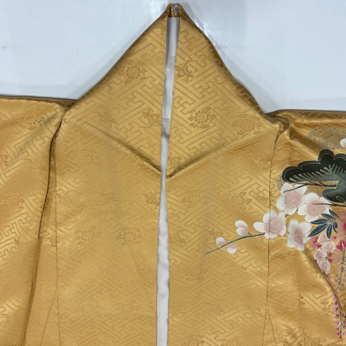 振袖禮服 身長162.5cm 袖長67cm M 雙層 花車 金銀彩 染分 山吹 純蠶絲 秀品級