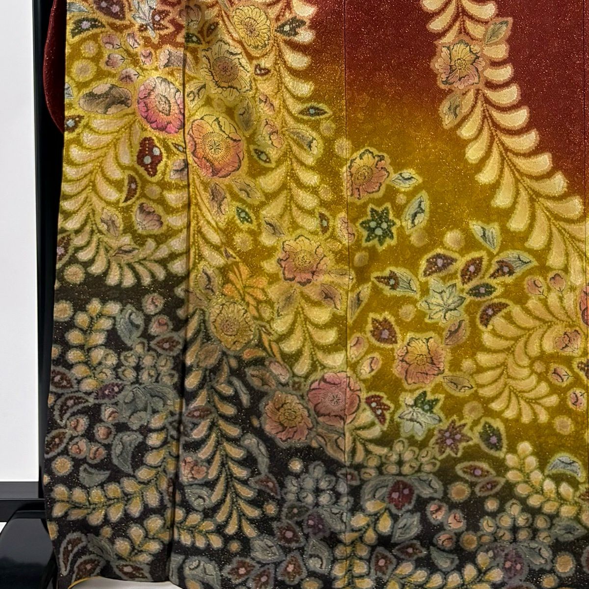 【美品】振袖禮服 身長169.5cm 袖長69cm L 雙層 辻花染 金銀彩 紅茶 純蠶絲 名品級