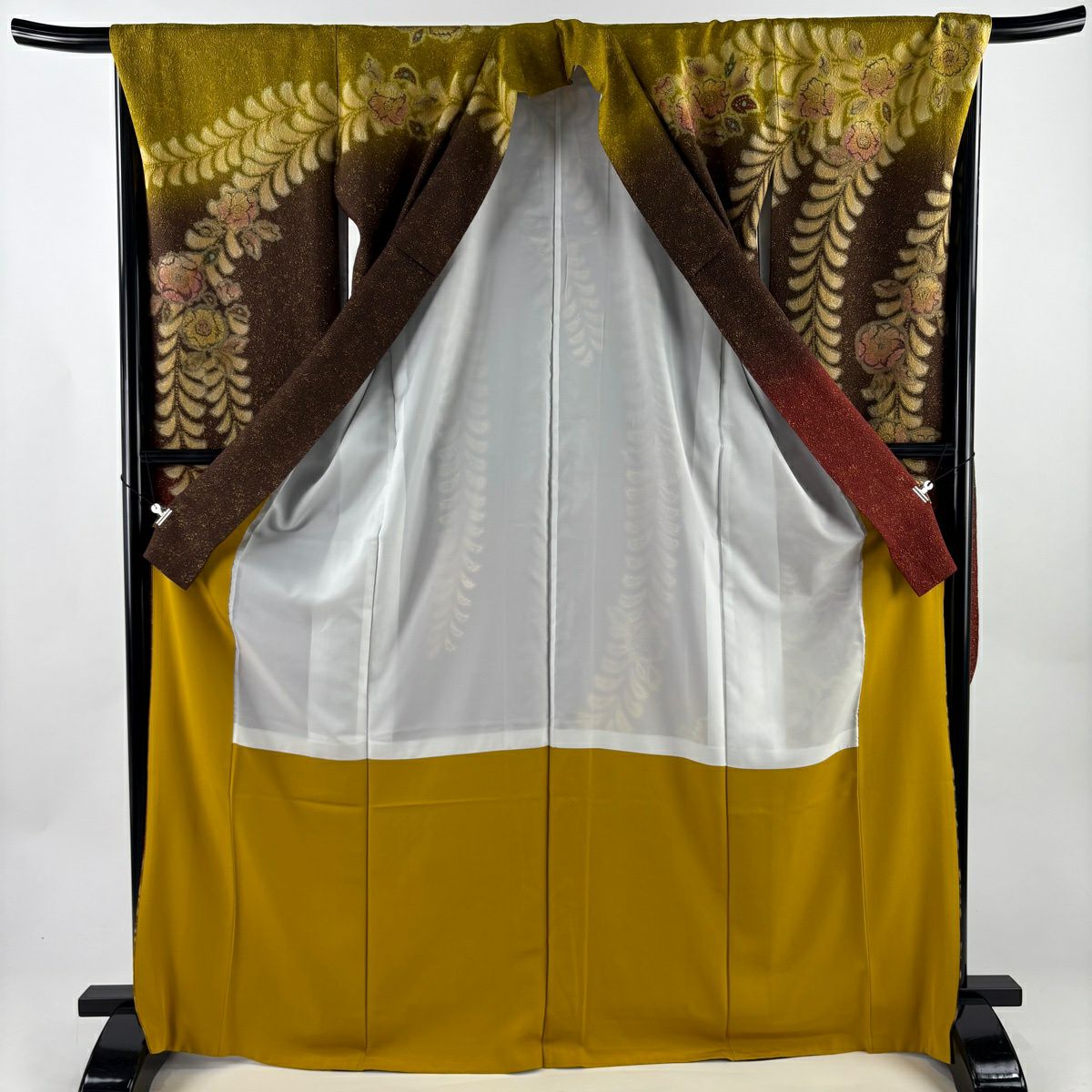 【美品】振袖禮服 身長169.5cm 袖長69cm L 雙層 辻花染 金銀彩 紅茶 純蠶絲 名品級