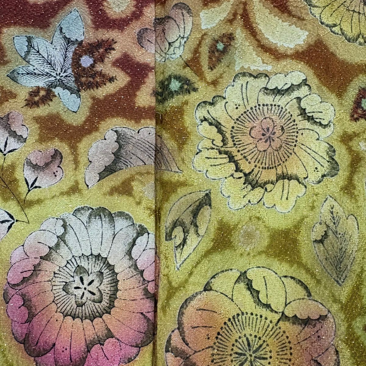 【美品】振袖禮服 身長169.5cm 袖長69cm L 雙層 辻花染 金銀彩 紅茶 純蠶絲 名品級