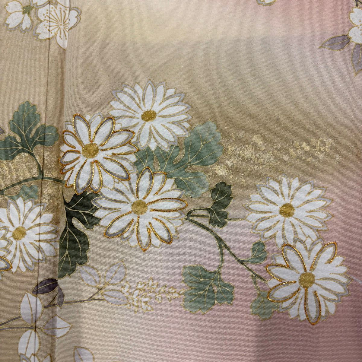訪問服 身長160cm 袖長65.5cm M 雙層 枝花 金絲 金銀彩 粉米色 純蠶絲 名品級