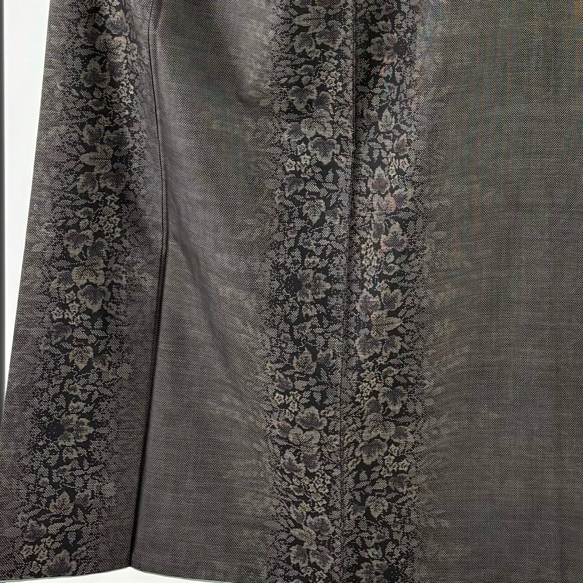 【美品】 大島織 身長156cm 袖長64cm M 雙層 純泥染 證書齊全 葉花紋 焦茶 正蠶絲 名品級