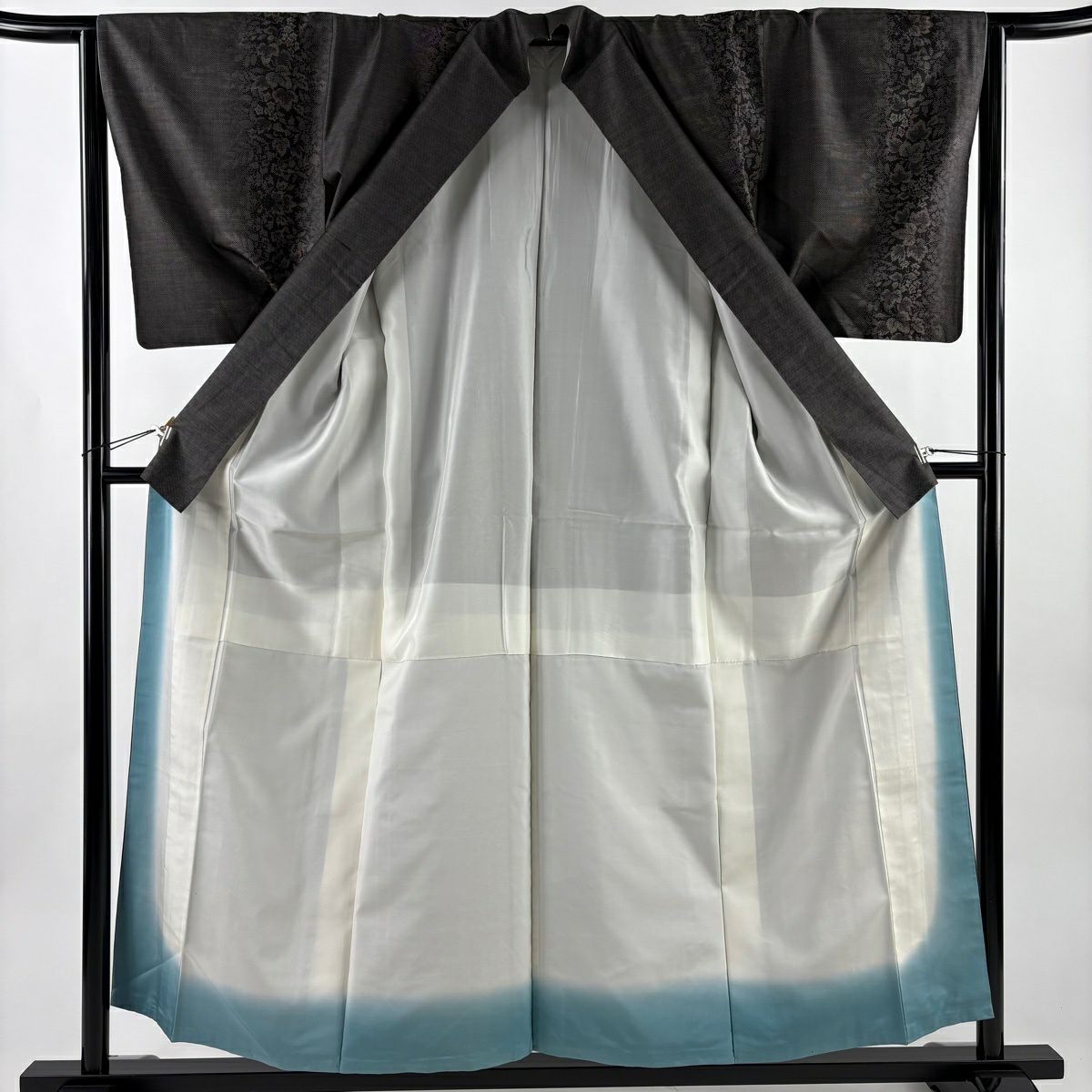 【美品】 大島織 身長156cm 袖長64cm M 雙層 純泥染 證書齊全 葉花紋 焦茶 正蠶絲 名品級